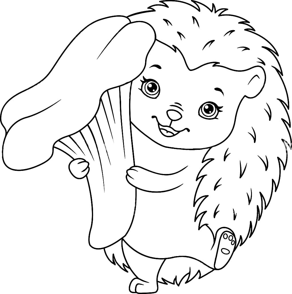 Coloriage Hérisson Avec Un Champignon - Hérisson à imprimer