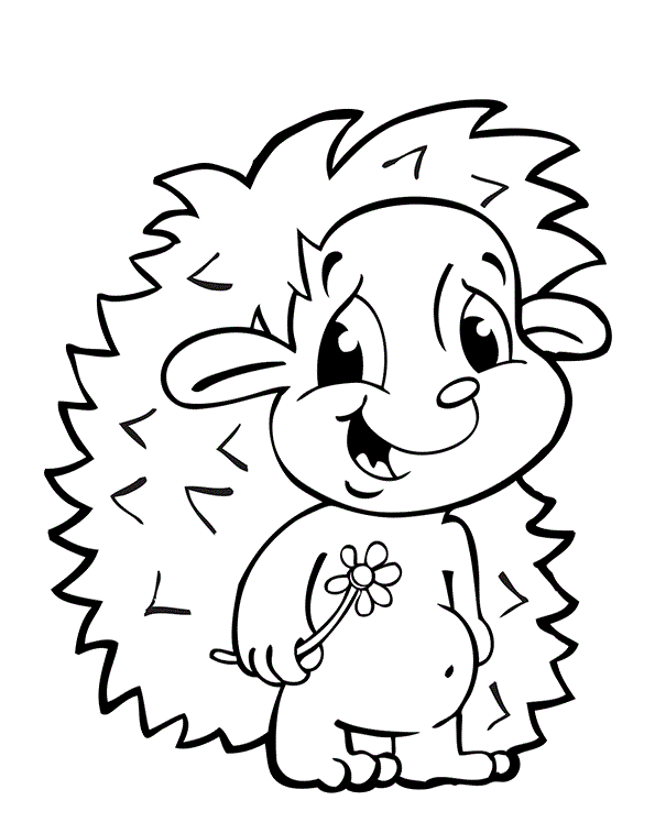 Coloriage Hérisson Avec Une Fleur - Hérisson à imprimer