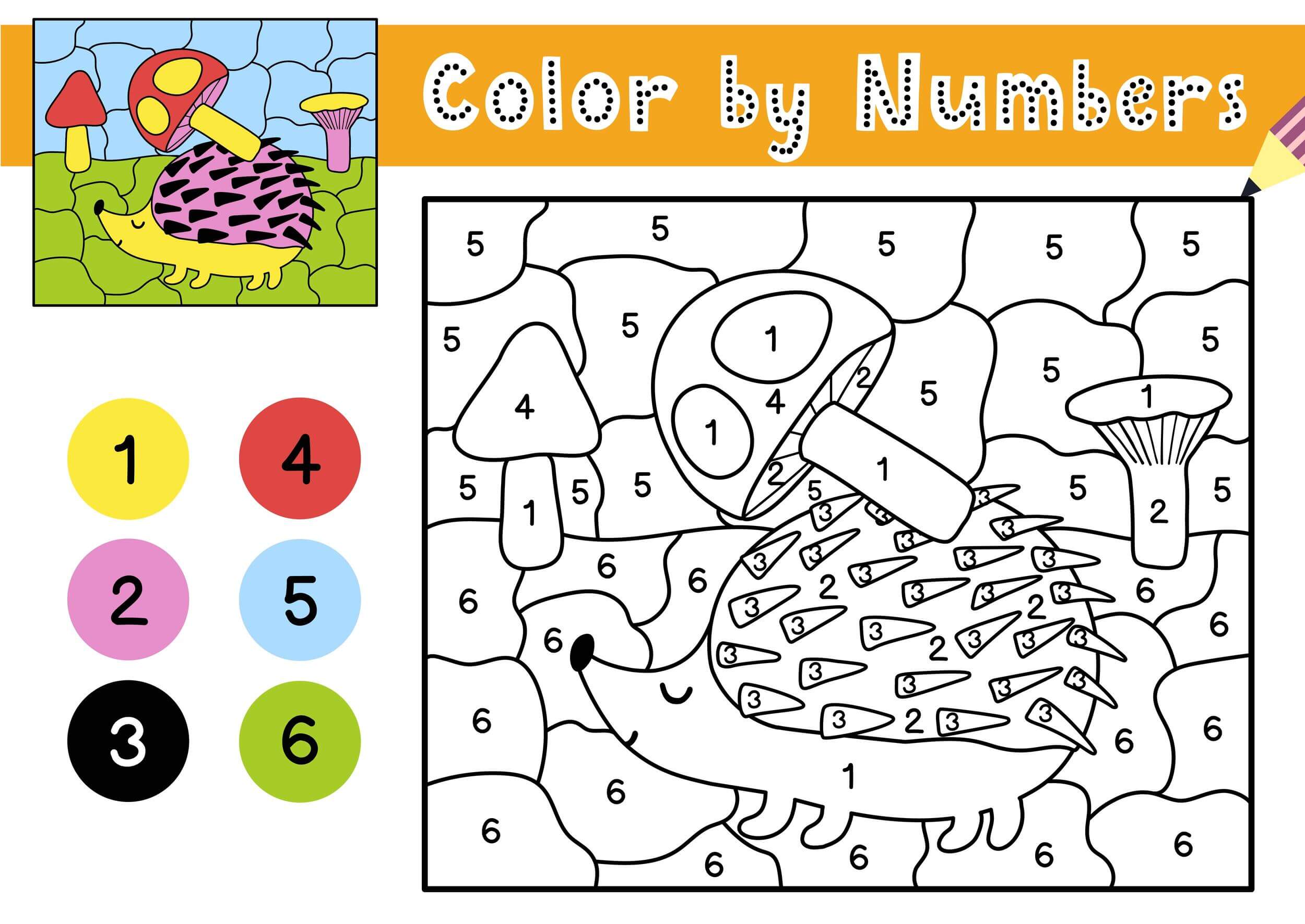 Coloriage Hérisson Et Des Chammpignons Magique Cp Par Numéro - Magique cp à imprimer