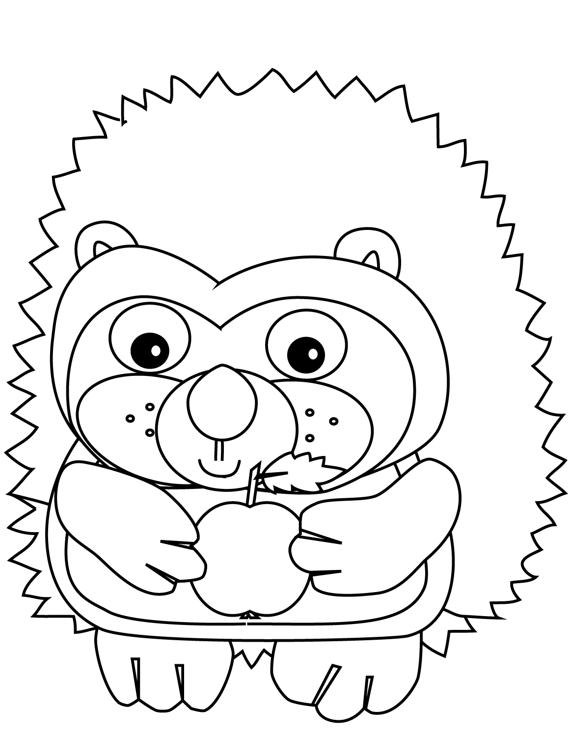 Coloriage Hérisson Maternelle Mange Une Pomme - Hérisson à imprimer