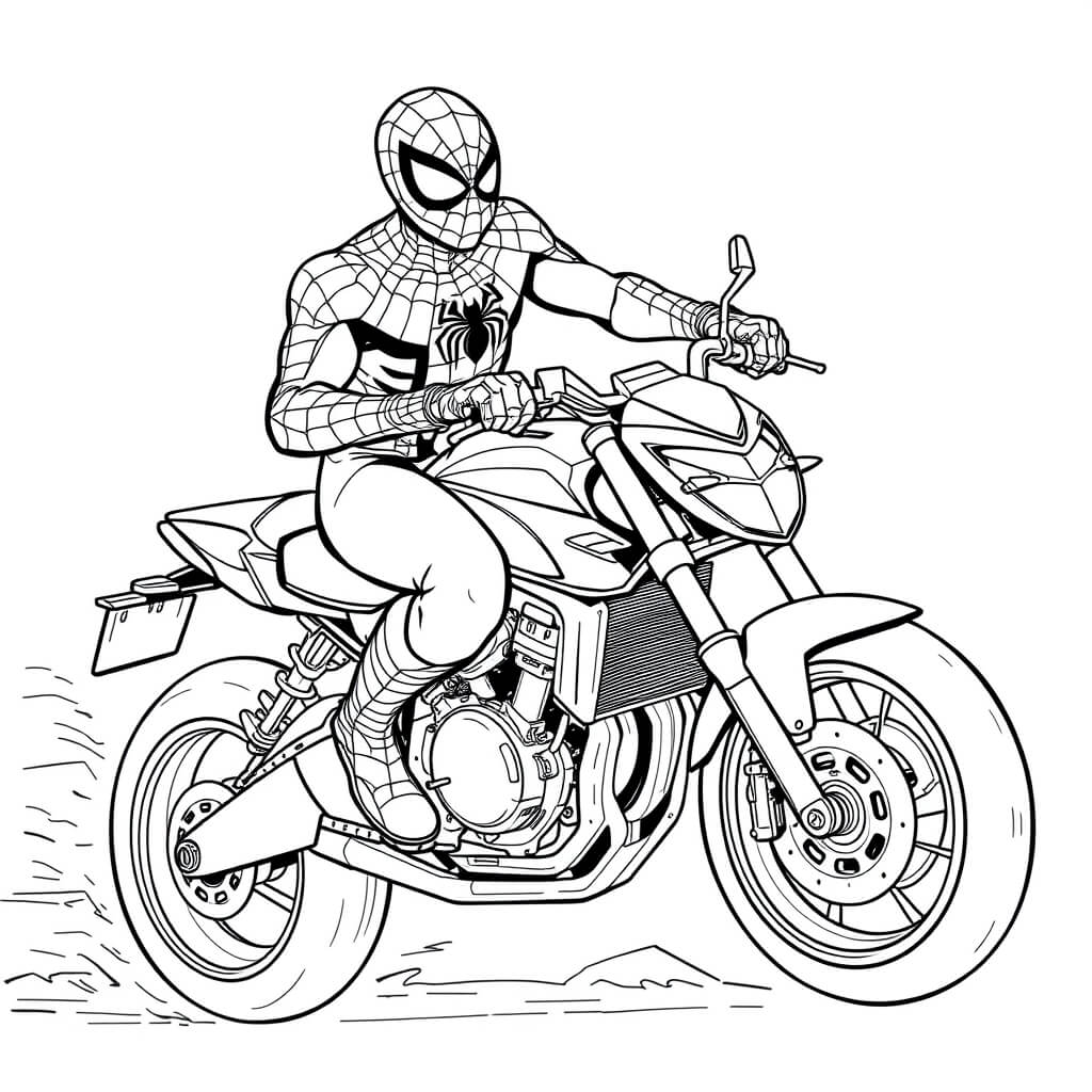 Coloriage Hero Spider Man Sur Une Moto Rapide - Moto Spider-Man à imprimer