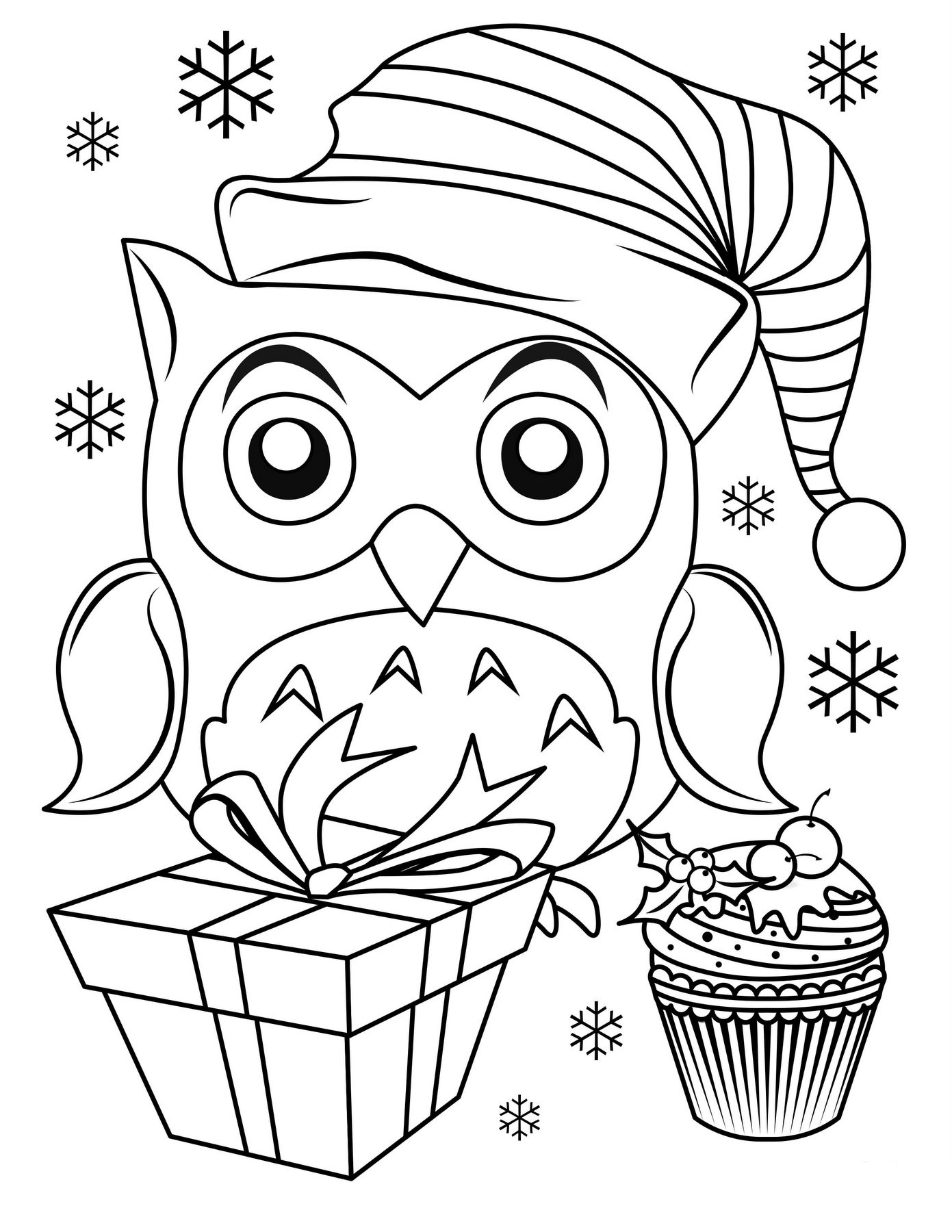 Coloriage Hibou De Noël Avec Chapeau - Noël à imprimer
