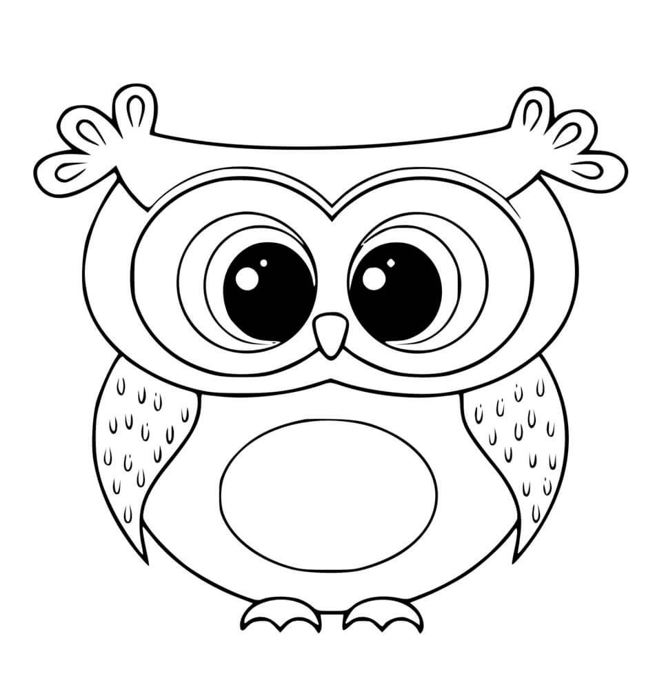 Coloriage Hibou Mignon Kawaii Oiseau Nocturne - Hibou à imprimer