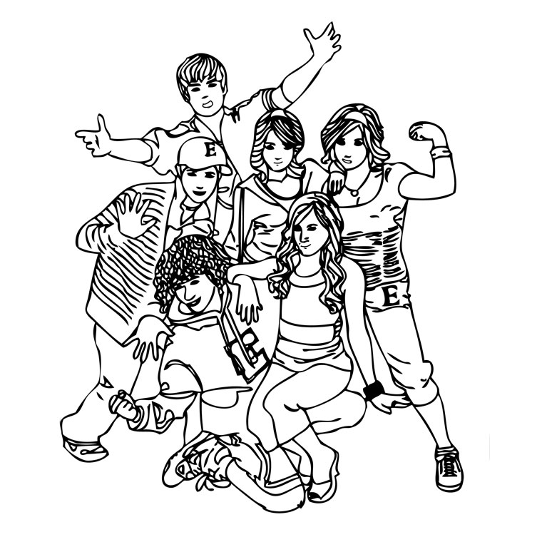 Coloriage Troy et Gabriella en tenue du lycée East High - Alphabet disney à imprimer