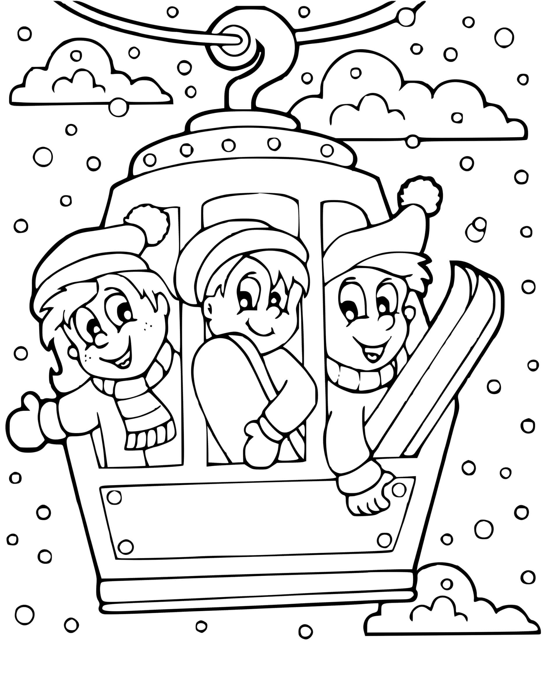 Coloriage Hiver Des Amis Pratiquent Un Sport Hiver Ski Planche A Neige Snowboard - Hiver à imprimer