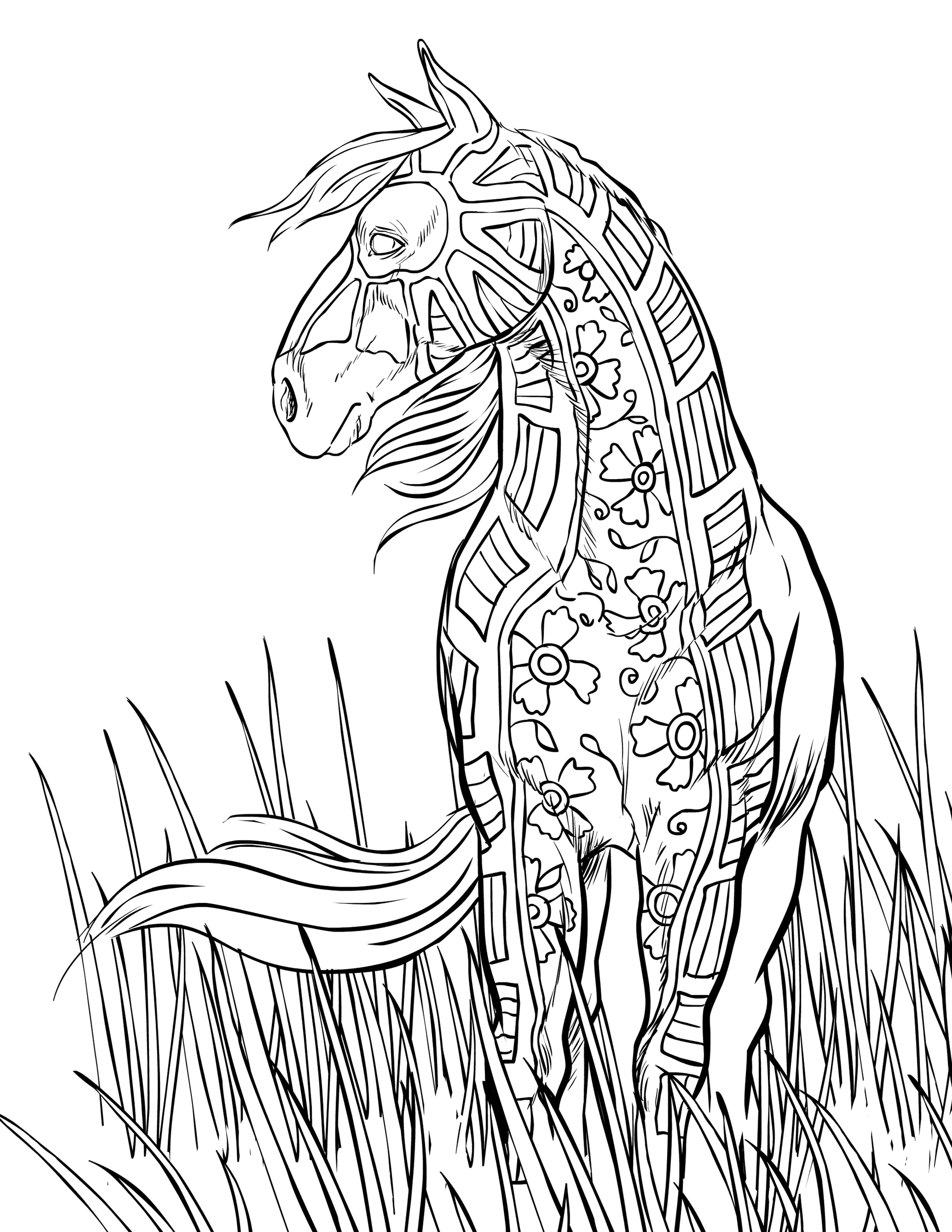 Coloriage Horse Cheval Dans La Nature Adulte - Adulte cheval à imprimer