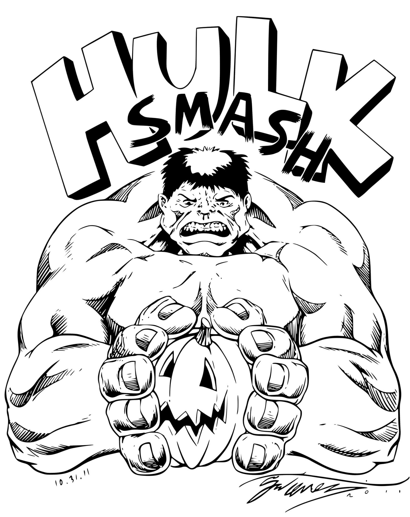 Coloriage Hulk Smash Citrouille - Hulk à imprimer
