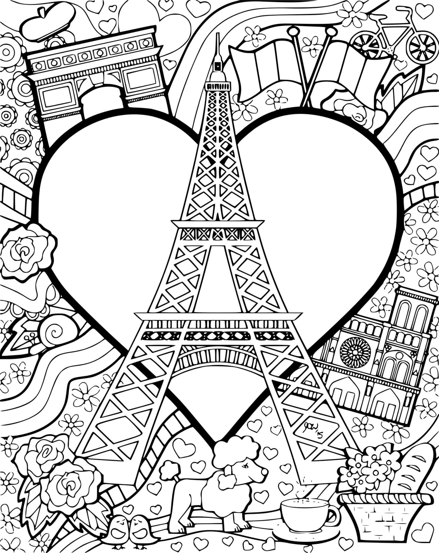 Coloriage I Love Paris Tour Eiffel France - Tour Eiffel à imprimer