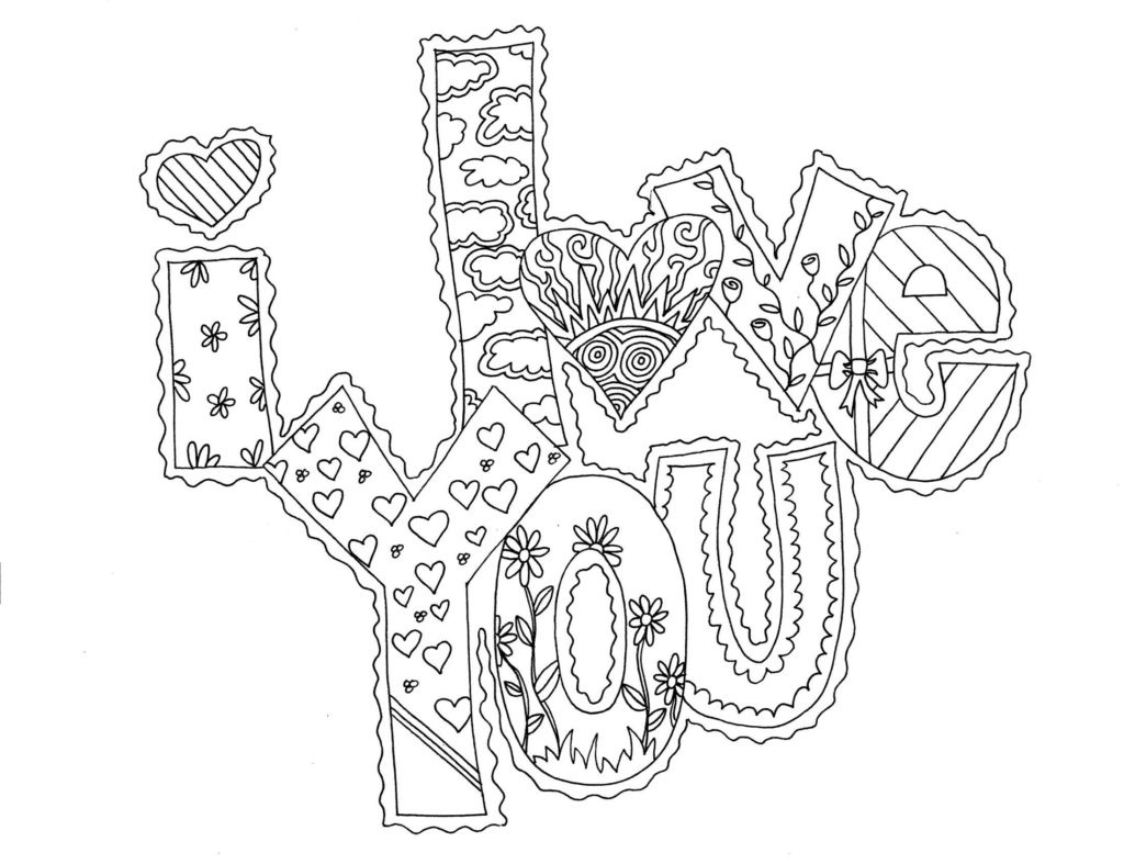 Coloriage I Love You Adulte Amour - Saint-Valentin à imprimer