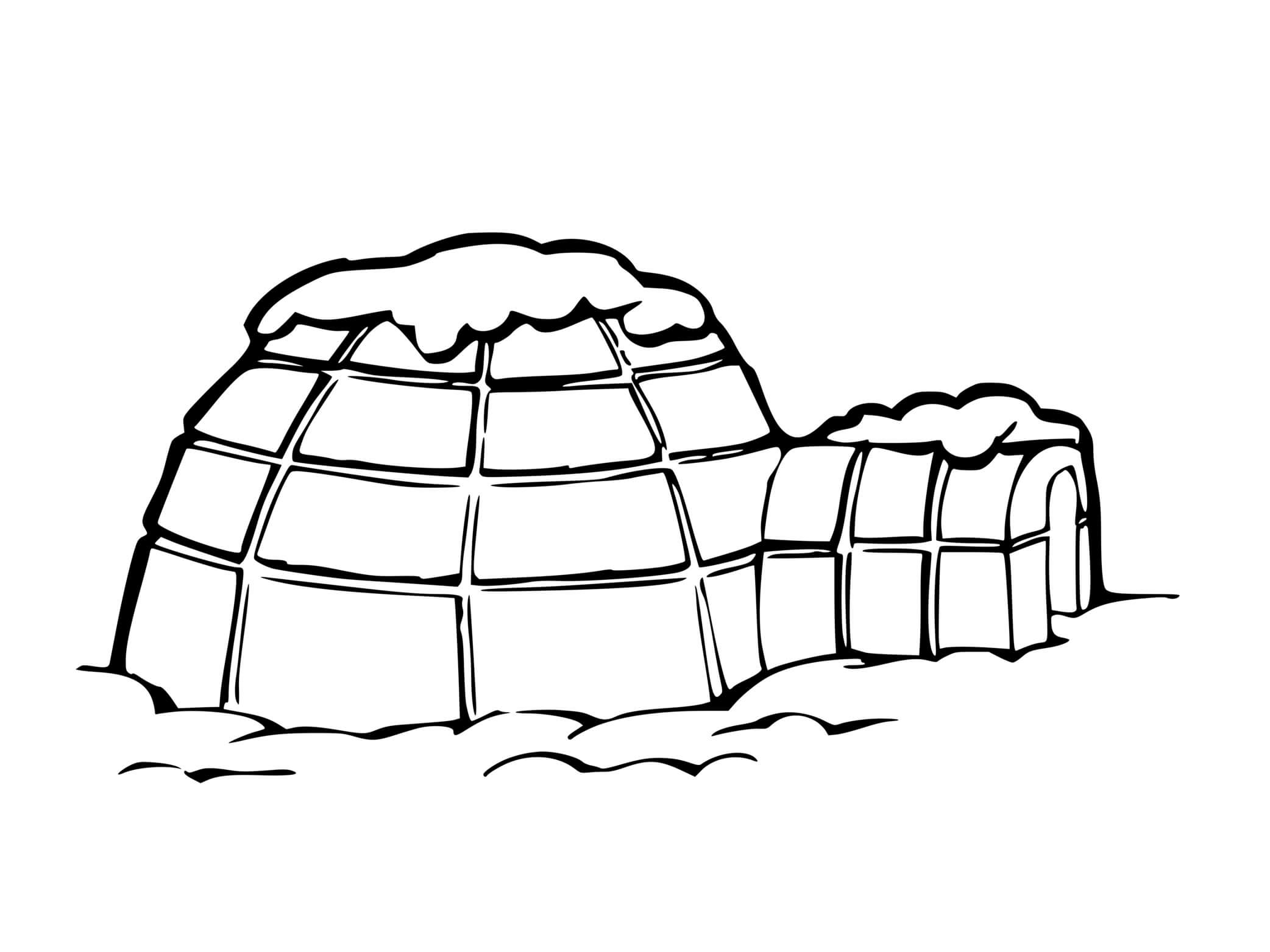 Coloriage Igloo Habitation Hivernale Au Froid - Hiver à imprimer