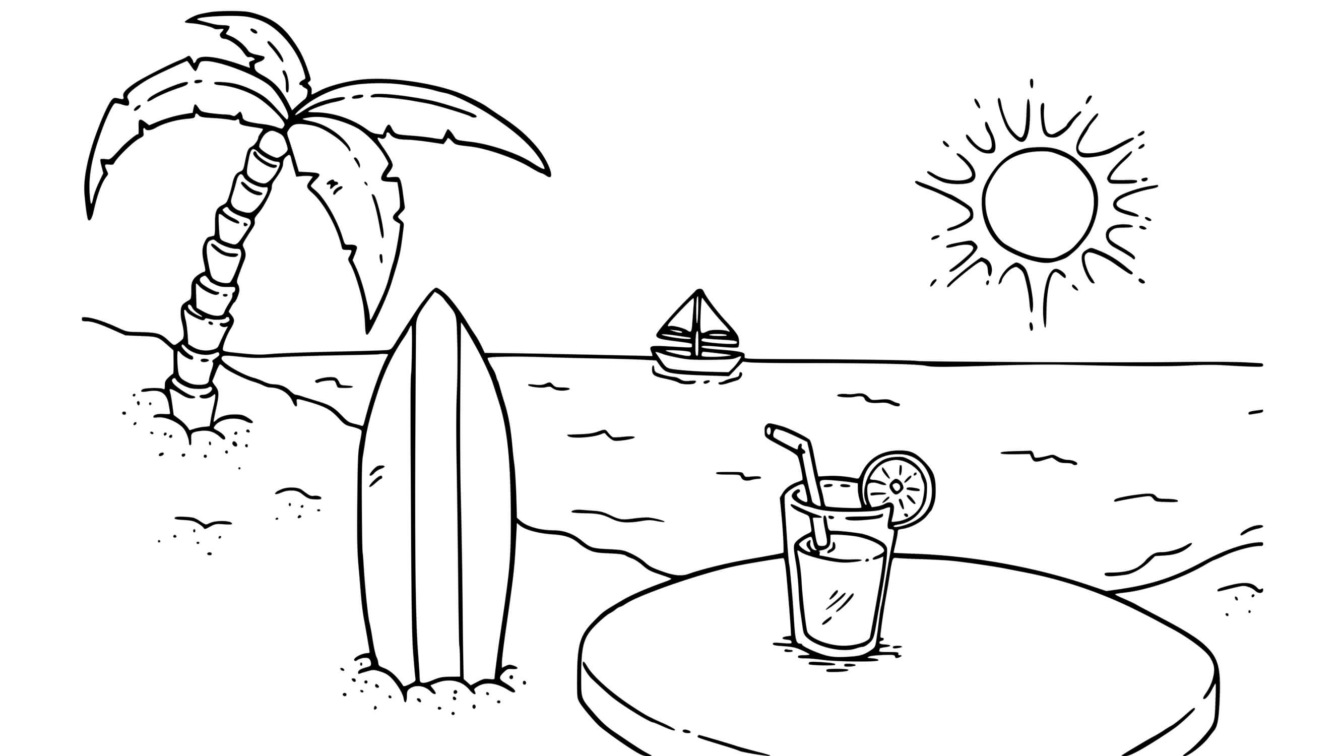 Coloriage Île Paradisaique Plage - Plage à imprimer