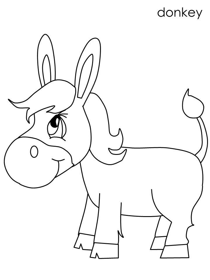 Coloriage Âne au regard doux dans un champ herbeux - Âne à imprimer