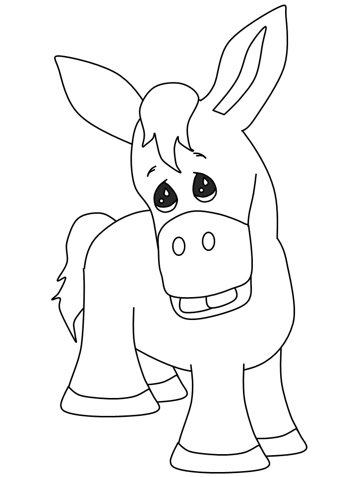Coloriage Adorable ânon aux grandes oreilles pointues - Âne à imprimer