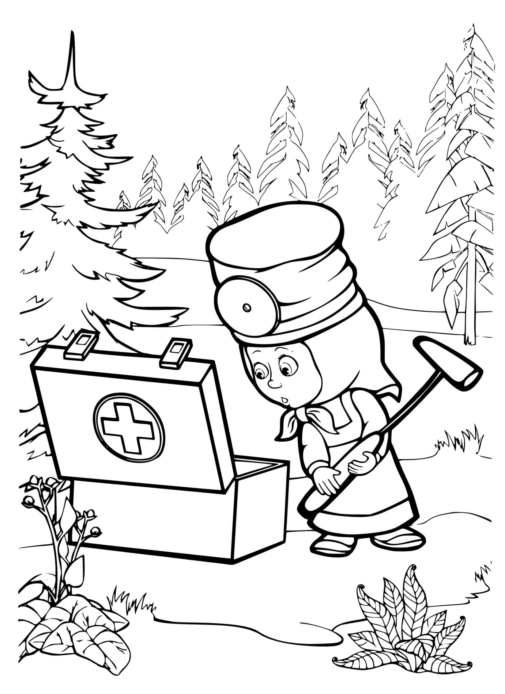 Coloriage Infirmière Masha - Masha et michka à imprimer