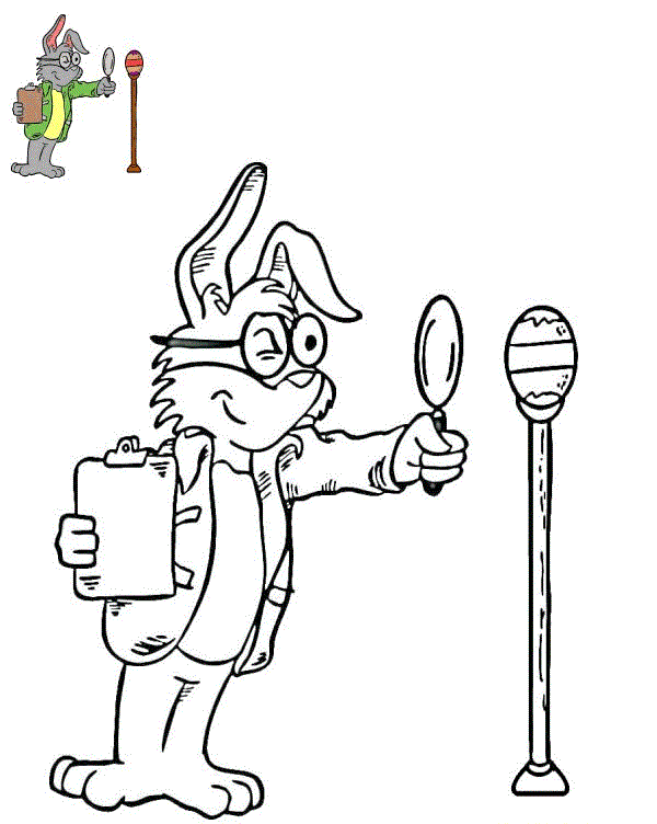 Coloriage Inspecteur Lapin Inspecte Un Œuf De Pâques - Lapin de Pâques à imprimer