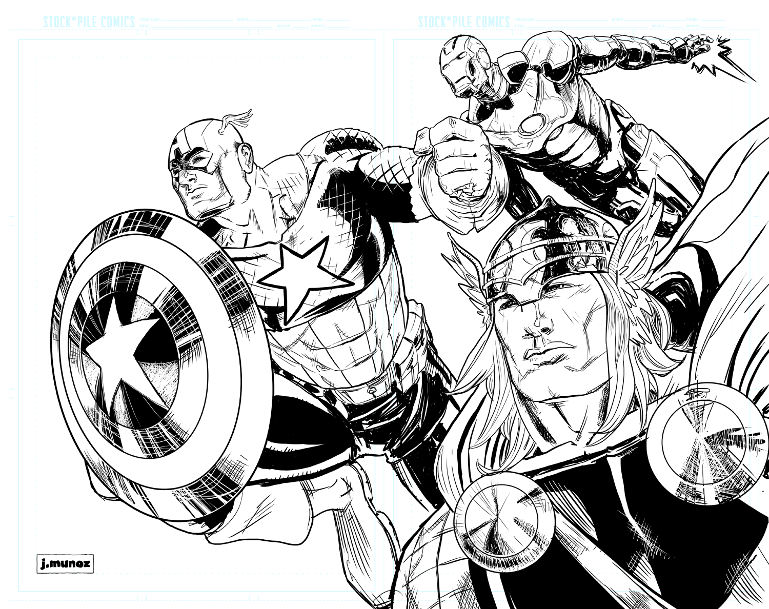 Coloriage Iron Man Thor Captain America - Avengers à imprimer