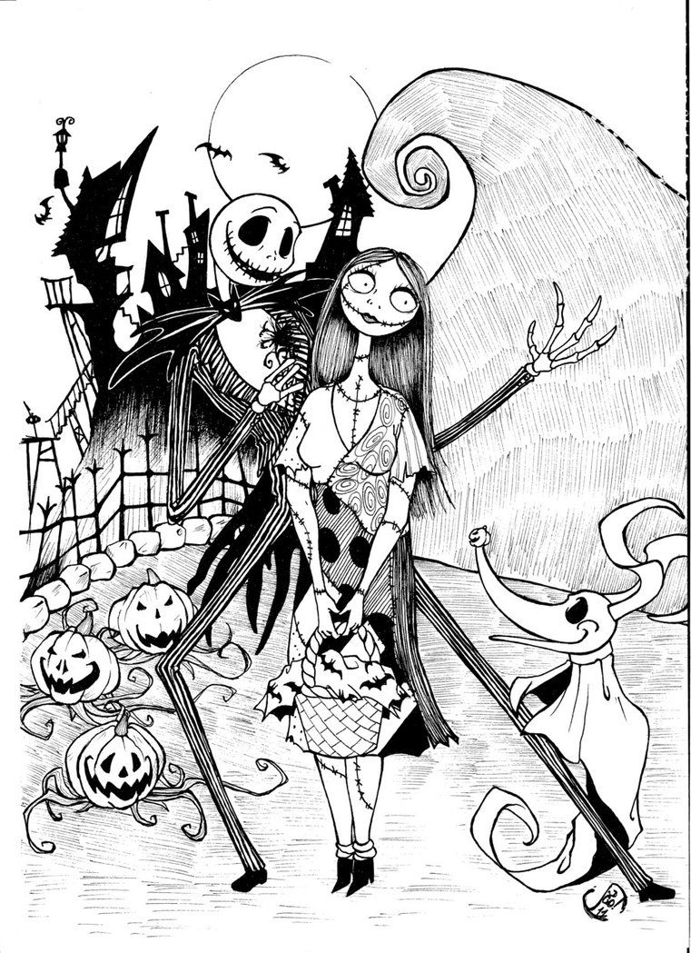 Coloriage Jack Skellington With Sally - Monsieur jack à imprimer