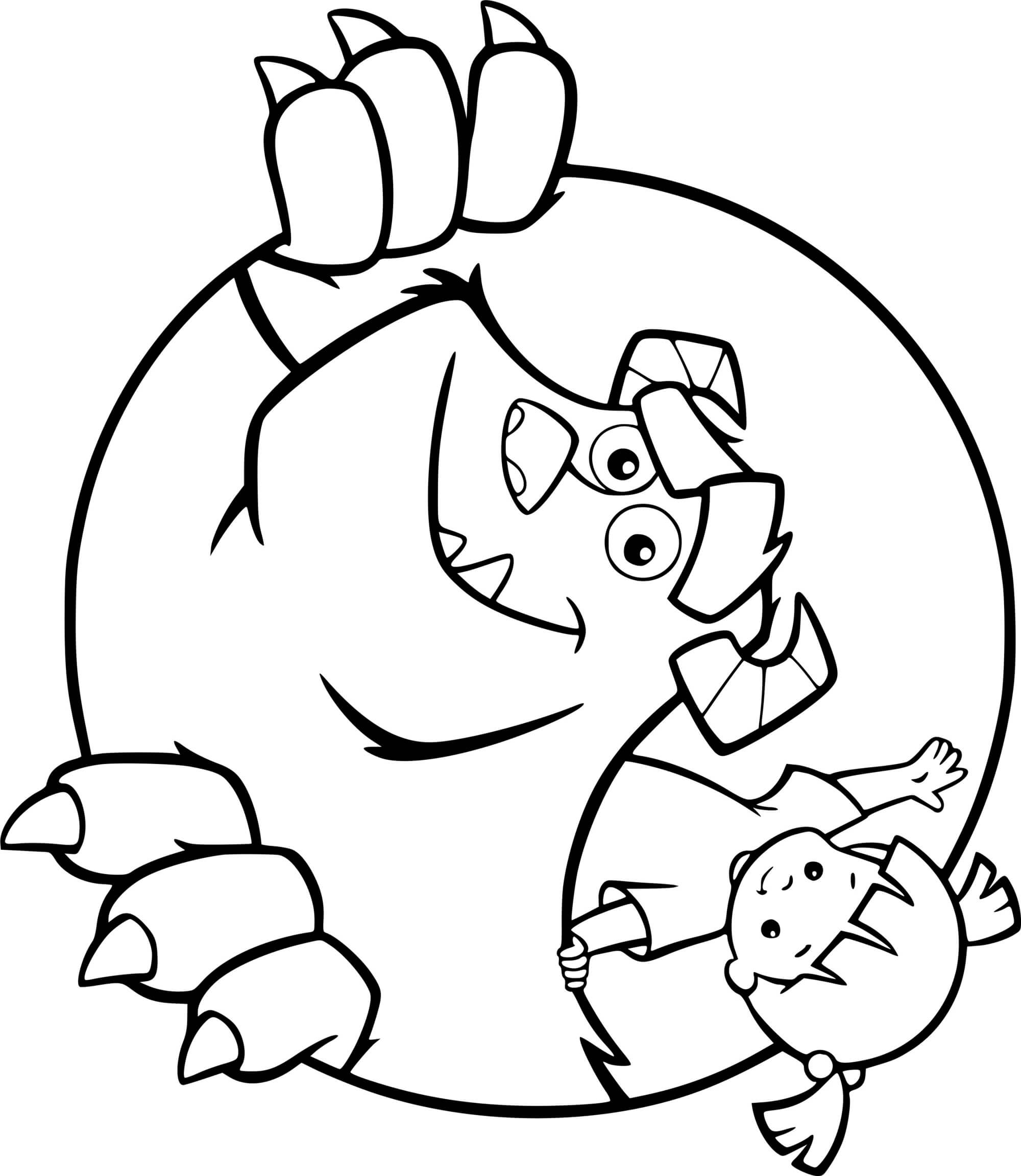 Coloriage Jacques Sulli Monstre Cornu De 2m40 Fourrure Bleu Vert - Monstres et Cie à imprimer