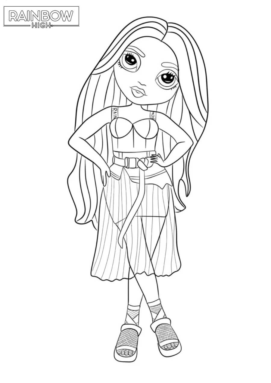 Coloriage Jade Hunter De Rainbow High Avec Une Jupe Longue Et Des Sandales - Rainbow high à imprimer