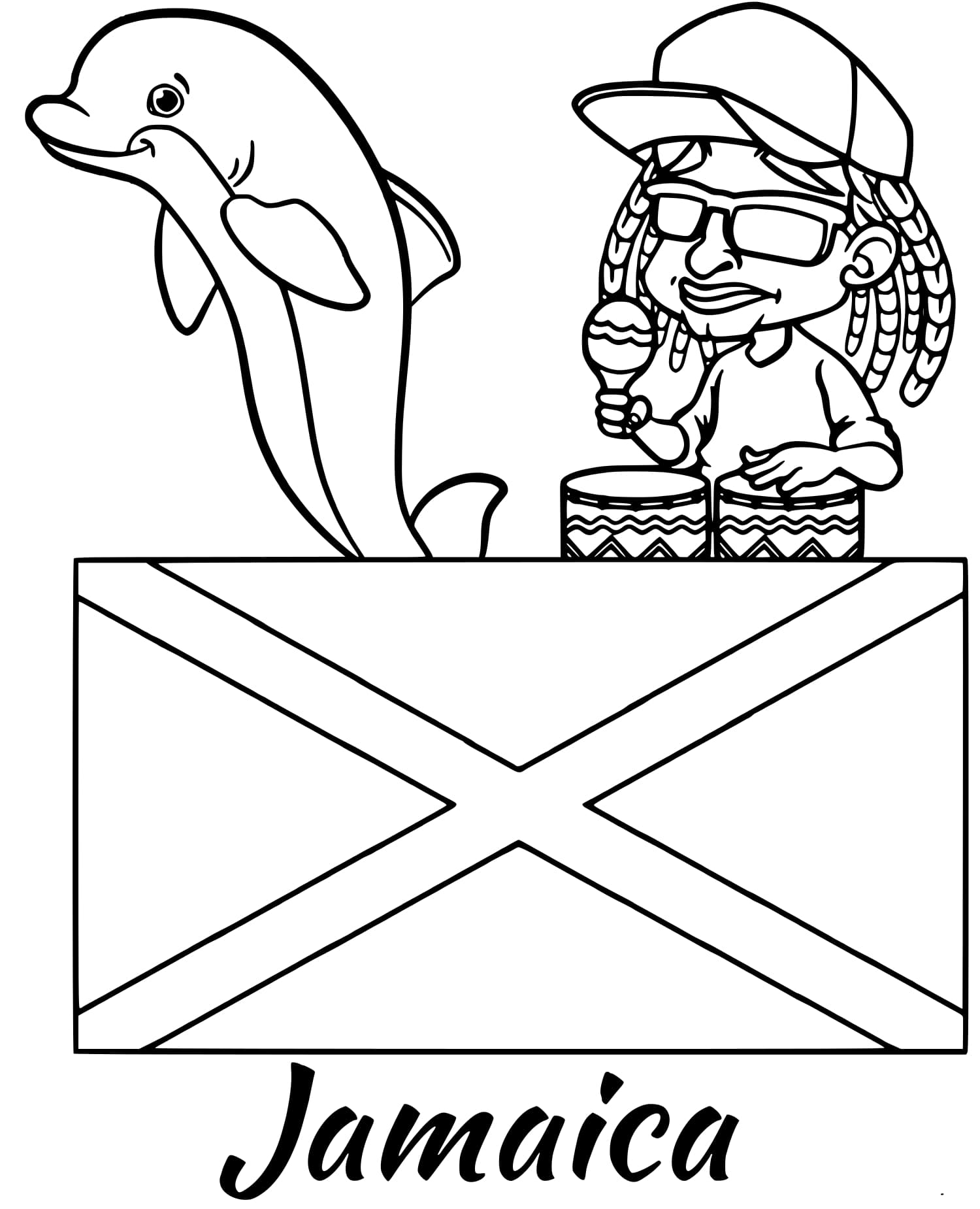 Coloriage Jamaica Drapeau Reggae - Drapeau à imprimer
