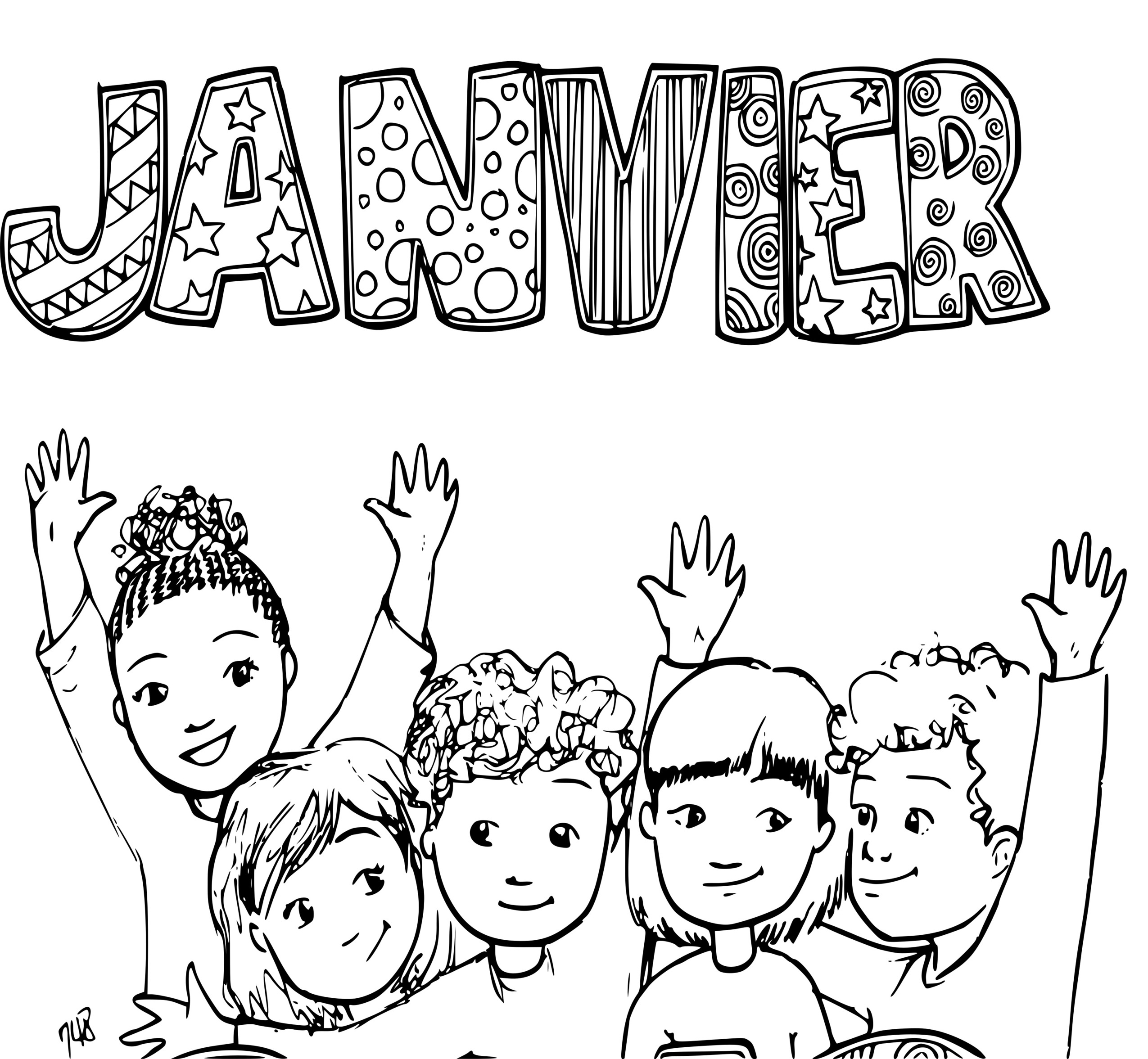 Coloriage Janvier Debut Année Enfants - Janvier à imprimer