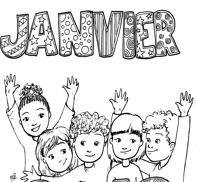 Coloriage Janvier Debut Année Enfants - Janvier à imprimer
