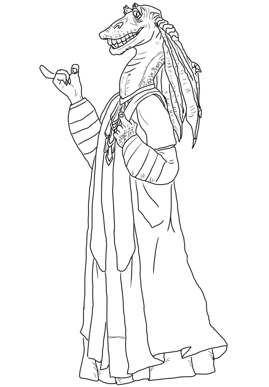 Coloriage Jar Jar Binks de L'Attaque des Clones - Star wars à imprimer