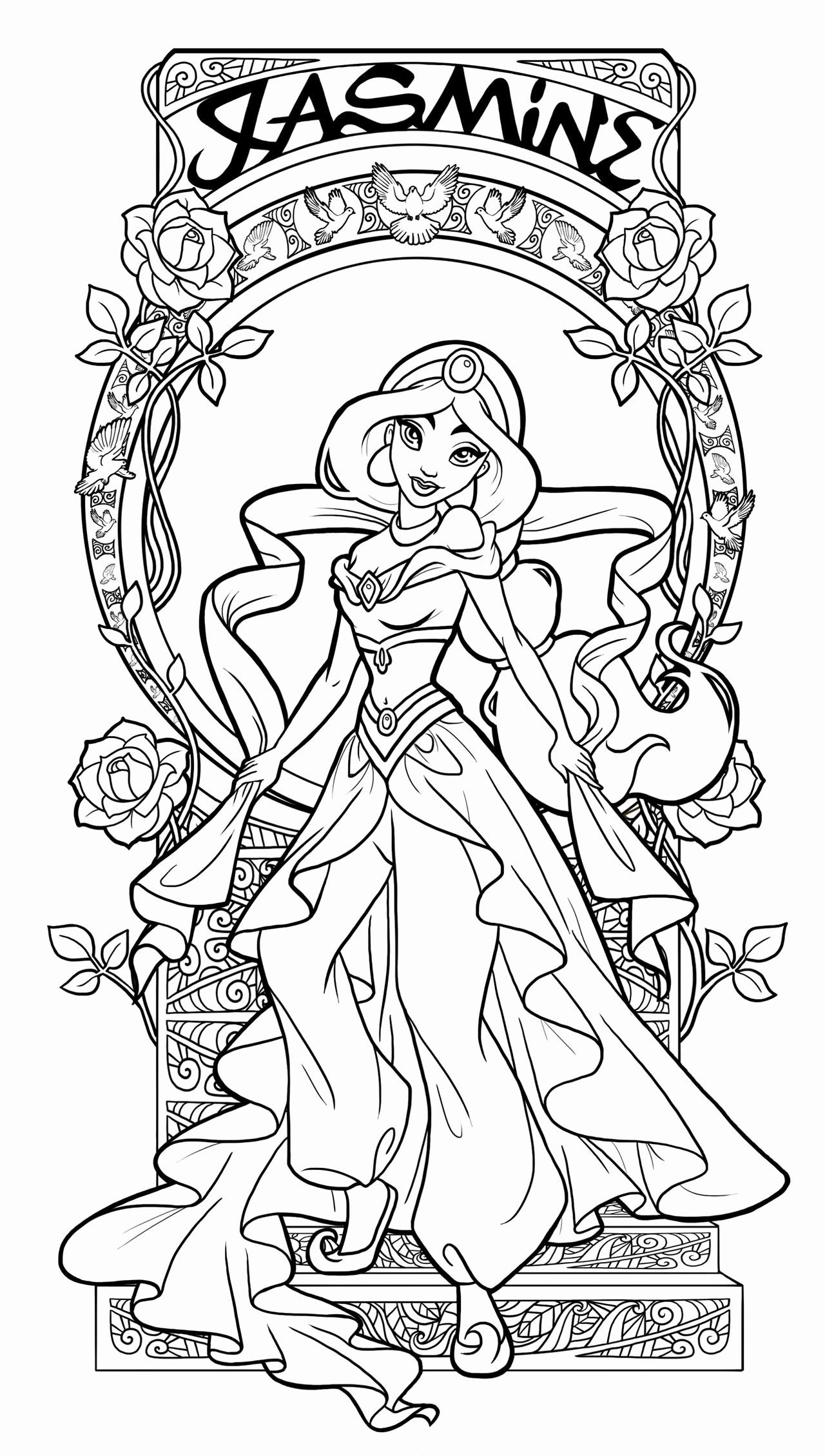 Coloriage Jasmine Aladin Princesse Disney Adulte - Disney adulte à imprimer