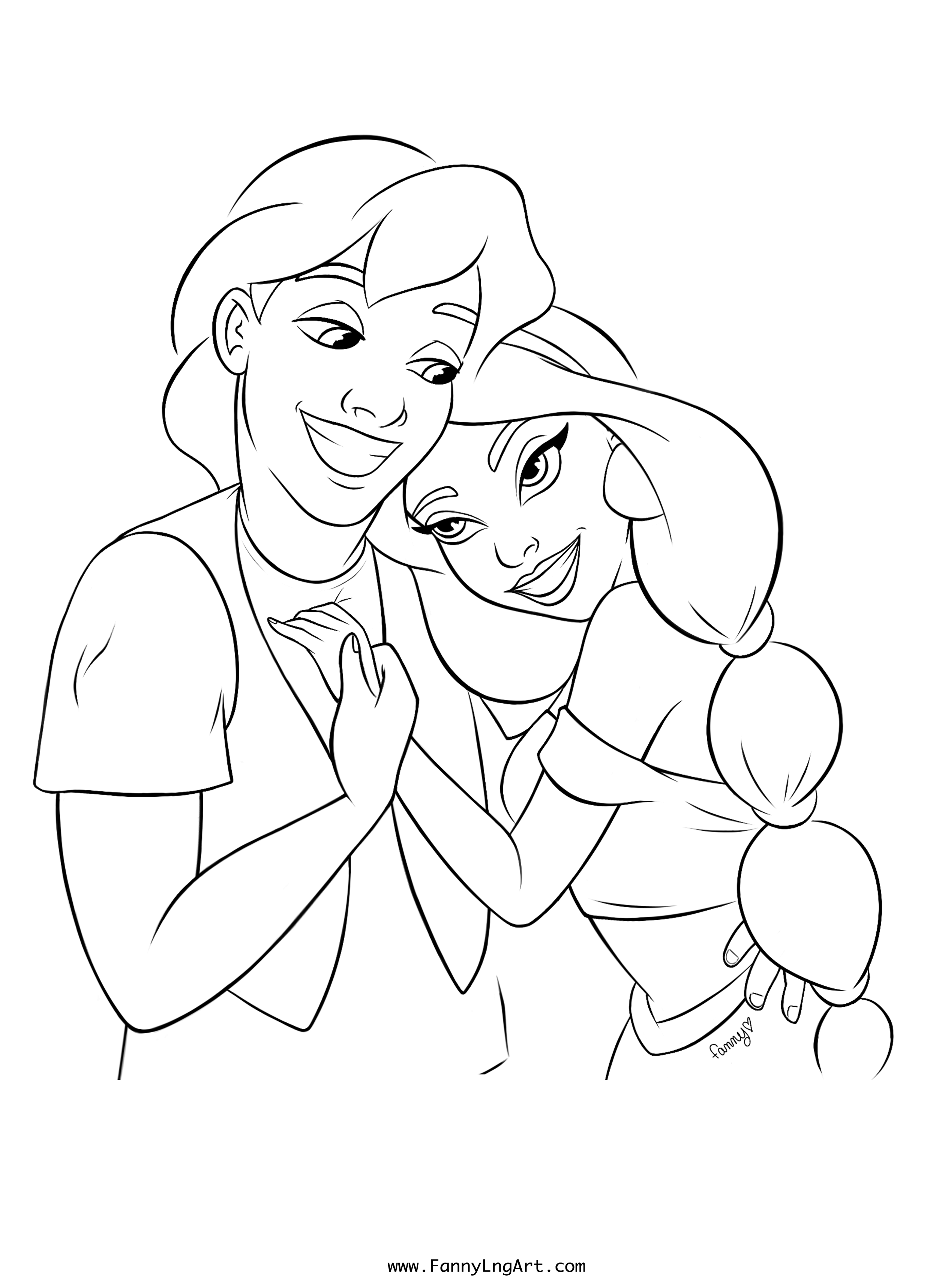 Coloriage Jasmine Et Aladin - Fille ado à imprimer