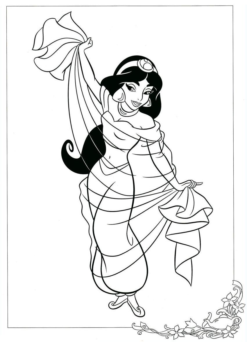 Coloriage Jasmine Fait Une Danse Baladi - Jasmine à imprimer