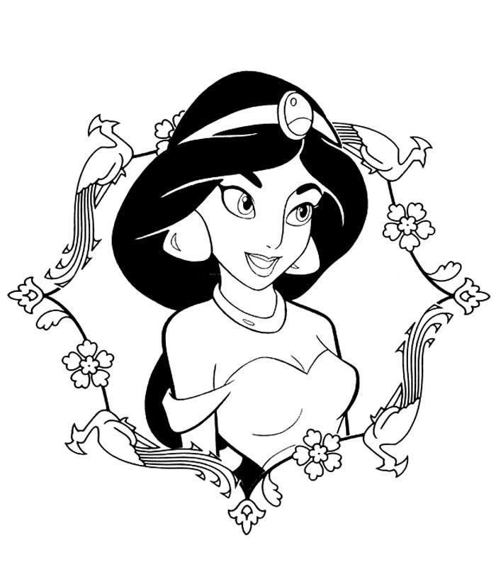 Coloriage Jasmine Sur Portrait - Aladdin à imprimer