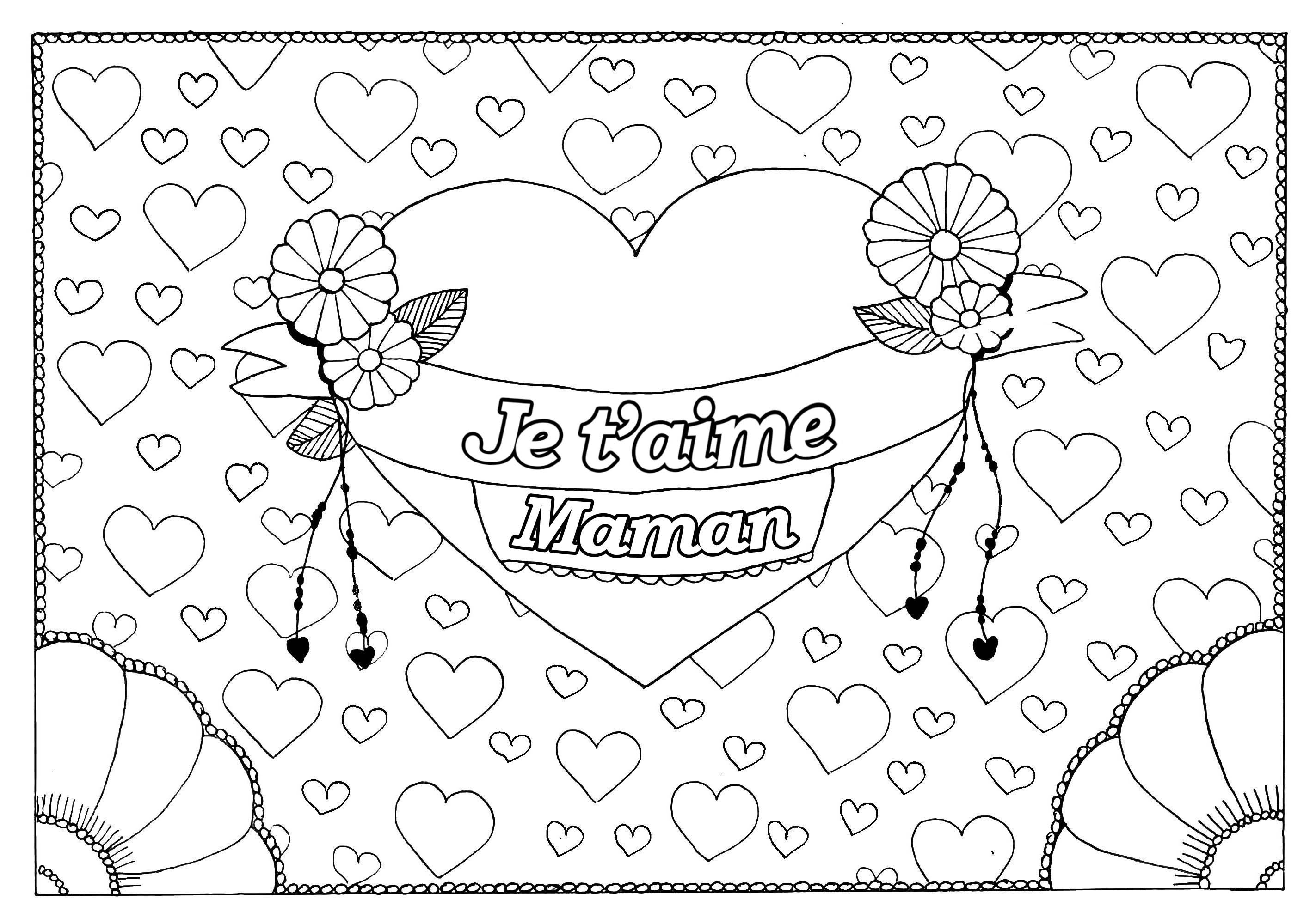 Coloriage Je Taime Maman Fête Des Mères Fond Cœurs - Fête des mères à imprimer