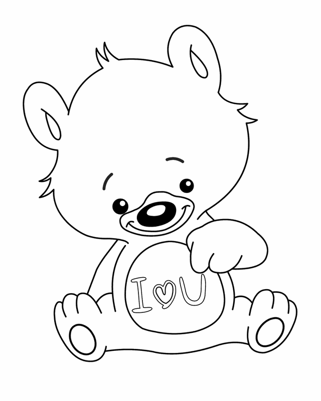 Coloriage Je Taime Teddy St Valentin - Saint-Valentin à imprimer