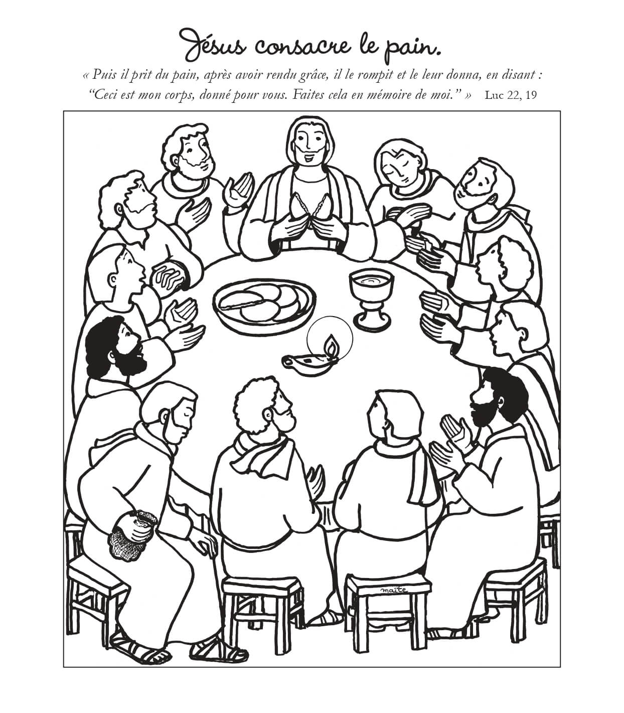 Coloriage Jesus Consacre Le Pain - Jésus à imprimer