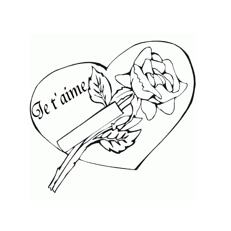 Coloriage Jetaime Avec Rose Et Cœur - Rose à imprimer