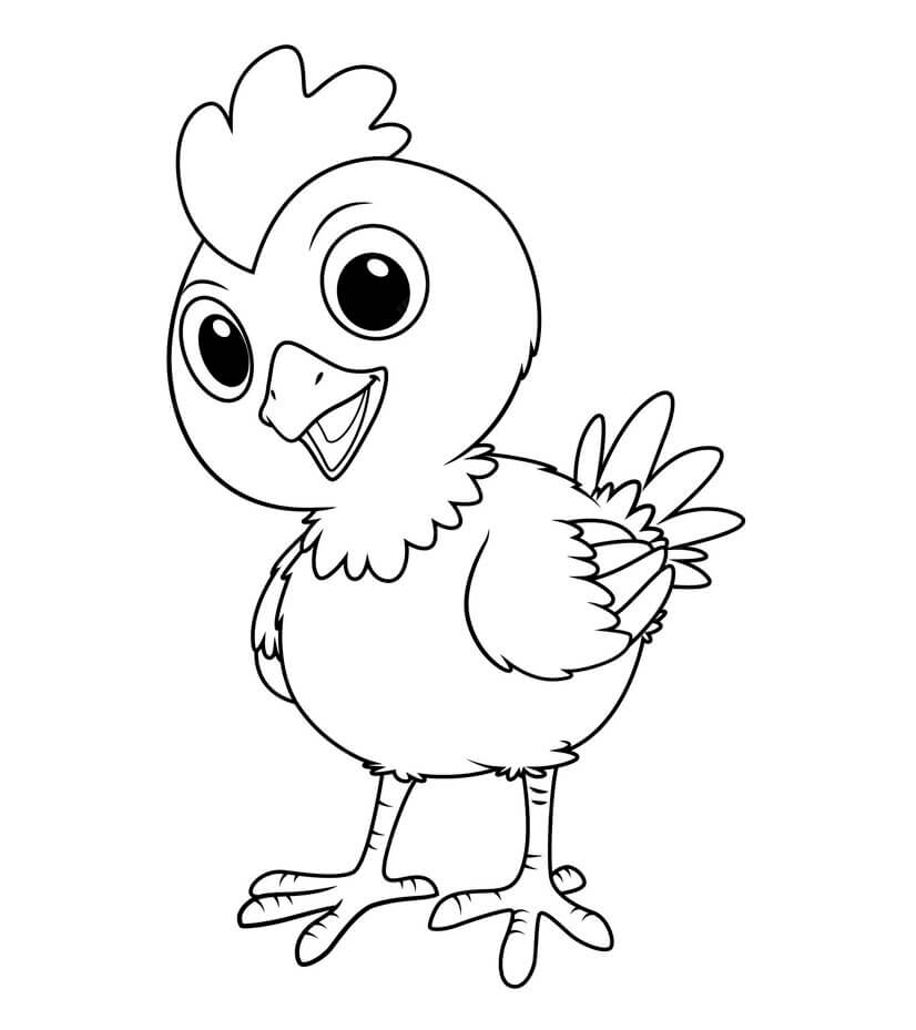 Coloriage Jeune Coq Maternelle Rigolo Dessin Anime - Poule à imprimer