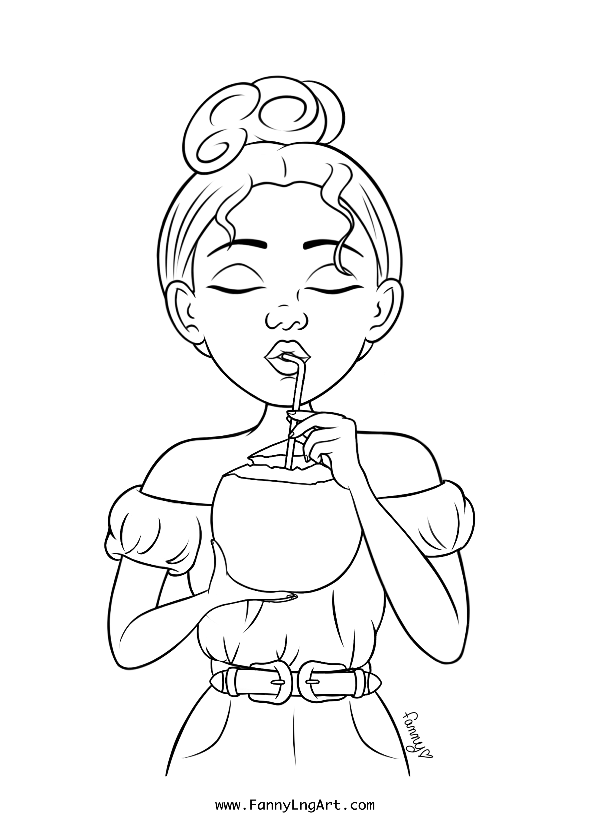 Coloriage Jeune Fille Ado Deguste Coconut - Fille ado à imprimer
