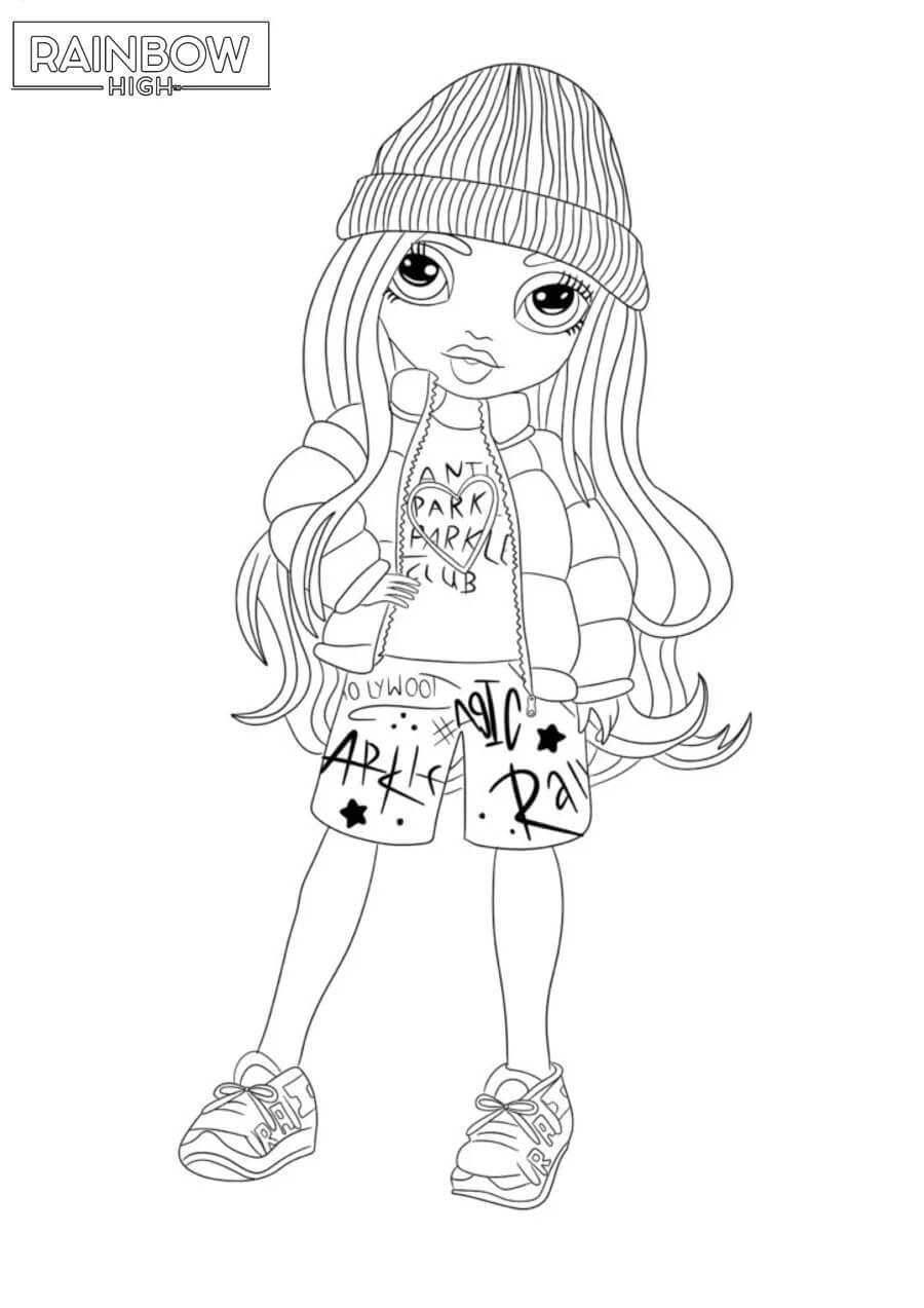 Coloriage Jeune Fille Stylee Avec Casquette Et Short Rainbow High - Rainbow high à imprimer