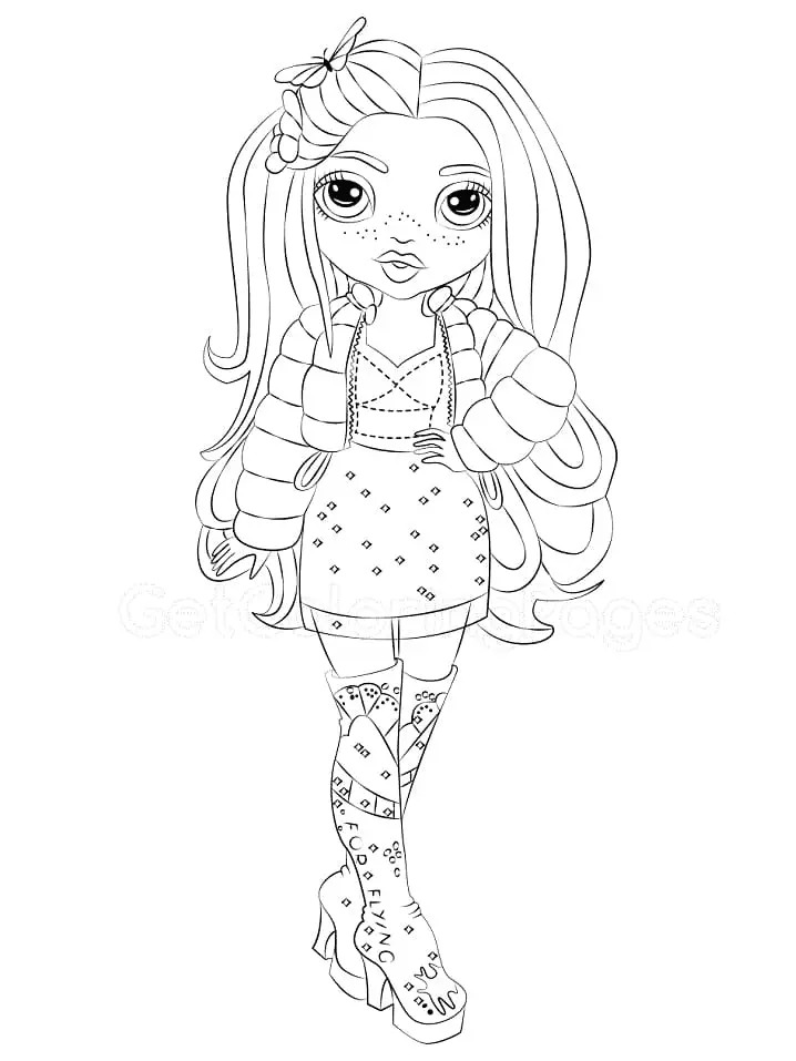 Coloriage Jeune Fille Stylee En Tenue Decontractee Pour Coloriage - Rainbow high à imprimer