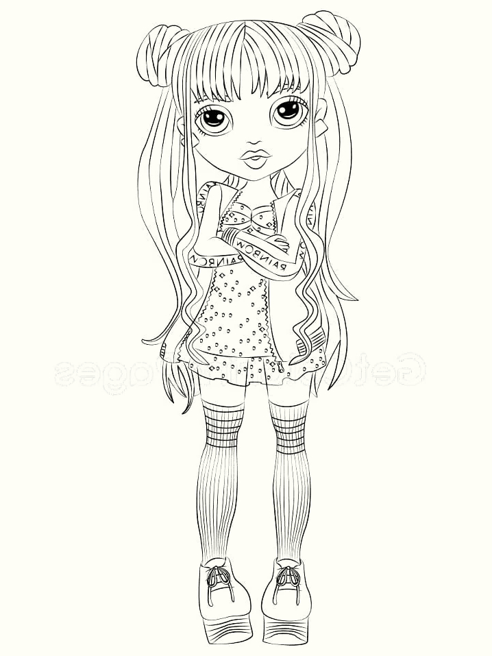 Coloriage Jeune Fille Stylisee En Uniforme Scolaire - Rainbow high à imprimer