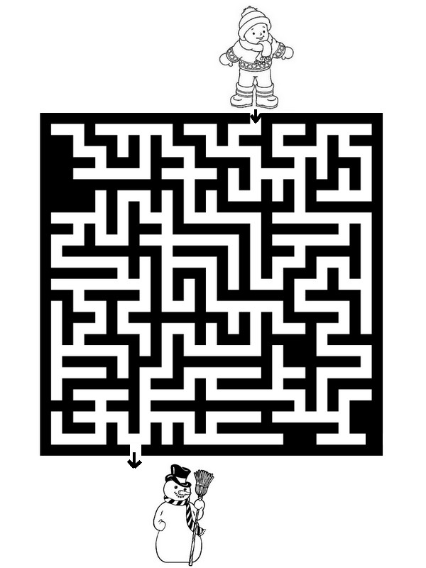 Coloriage Jeu de Labyrinthe hivernal avec décors magiques - Jeux à imprimer à imprimer