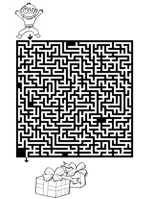 Coloriage Labyrinthe de Noël avec sapins et cadeaux - Jeux à imprimer à imprimer