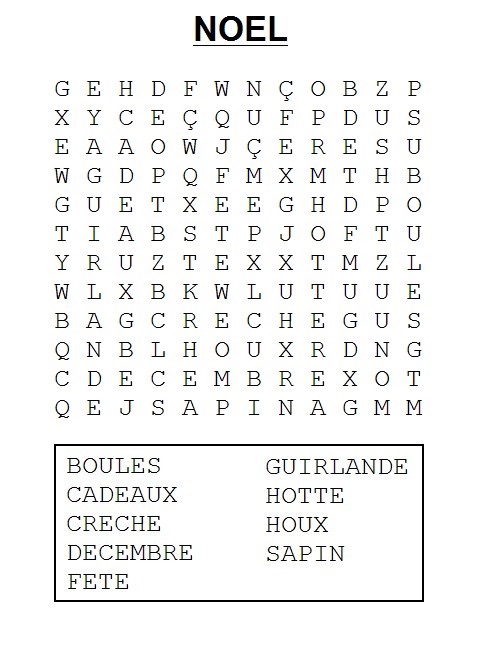 Coloriage Mots Cachés Thème Noël pour Enfants - Jeux à imprimer à imprimer