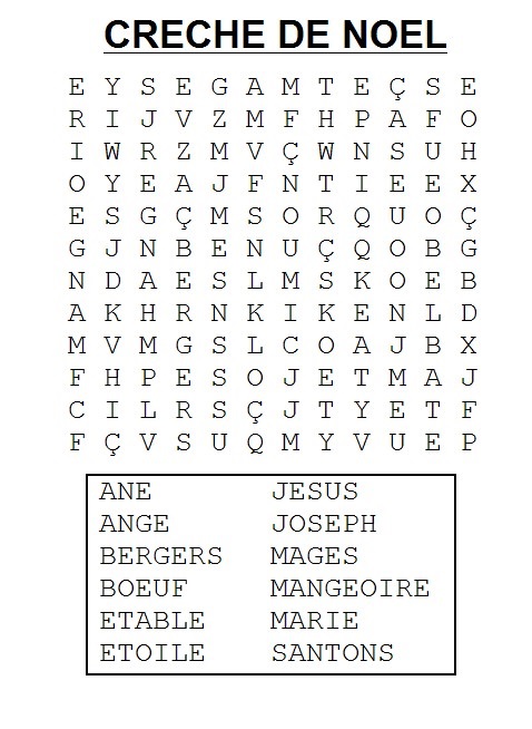 Coloriage Jeu de mots cachés sur le thème de Noël - Jeux à imprimer à imprimer