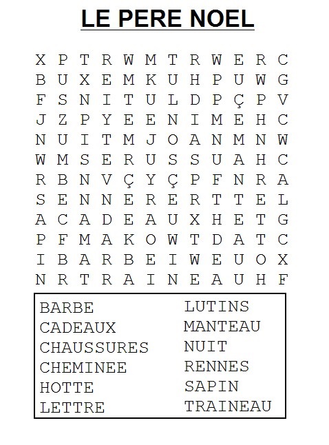 Coloriage Puzzle de mots dissimulés festifs de Noël - Jeux à imprimer à imprimer