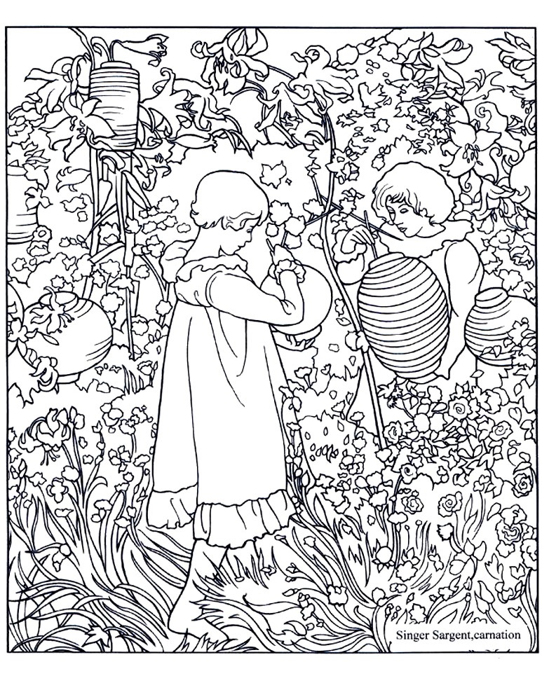 Coloriage John Singer Sargent Carnation Lily Lily Rose - Art à imprimer