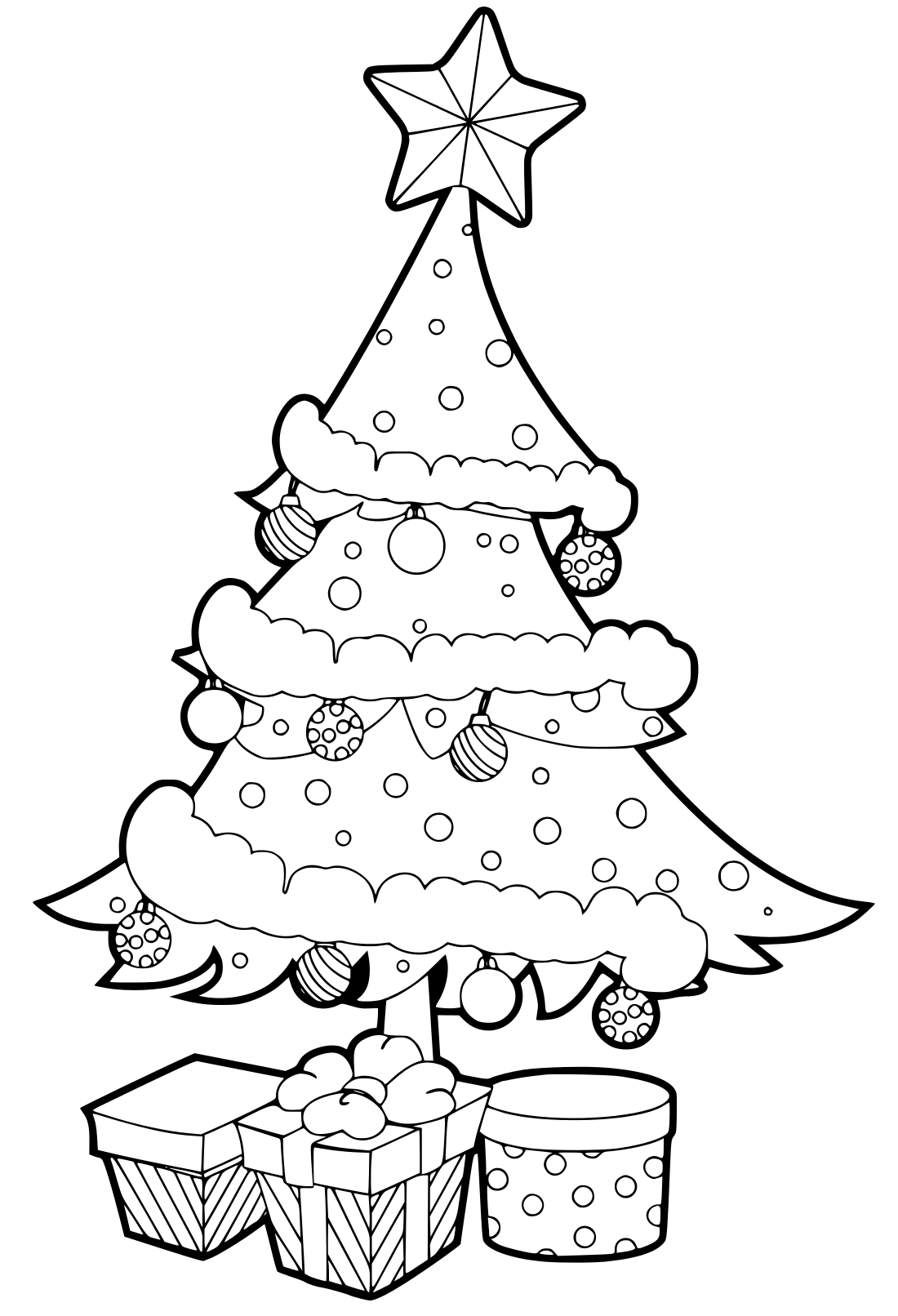 Coloriage Jolie Sapin De Noël Decore Avec Des Boules De Noël Et Des Cadeaux Au Pied Du Sapin - Sapin Noël à imprimer