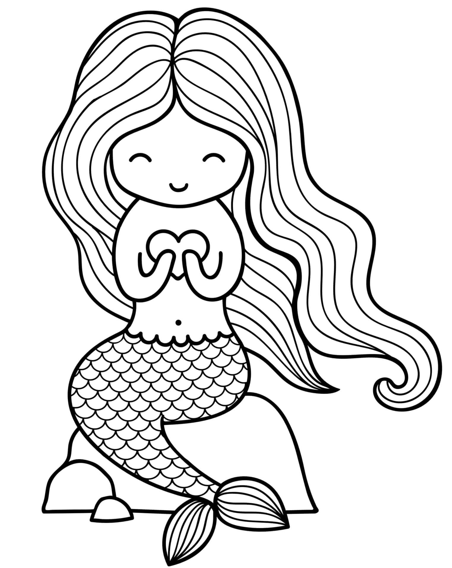Coloriage Jolie Sirène Avec De Beau Cheveux - Saint-Valentin à imprimer