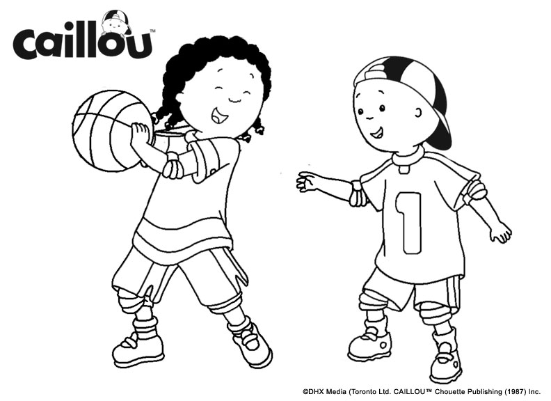 Coloriage Jouer Au Basket Avec Caillou Et Clementine Sport - Caillou à imprimer