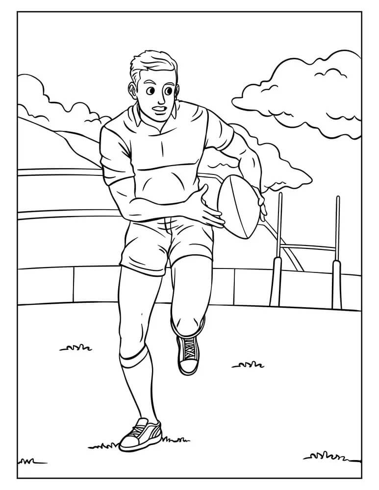 Coloriage Joueur De Rubgy Qui Court Avec Le Balon - Rugby à imprimer